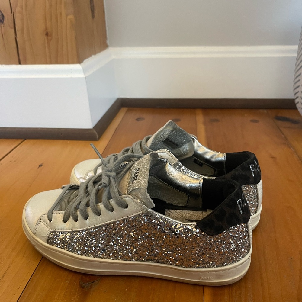 Silver Glitter Sneakers with Black Accents